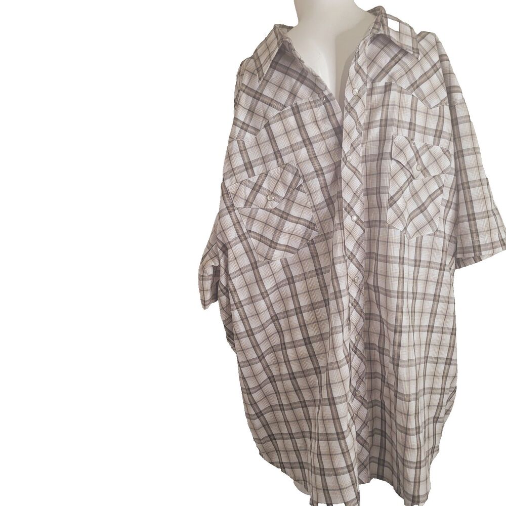 Wrangler Western Shirts 2XL pearl snap button pockets plaid brown collar